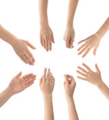 Contact met reikende handen.